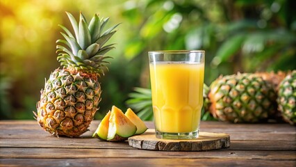 Wall Mural - Fresh pineapple juice in a glass