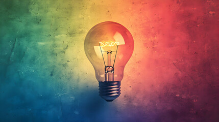 Poster - Minimalist Rainbow-Colored Lightbulb Floating on a Simple Background