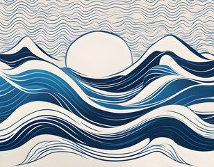 Blue water wave line pattern background. Vector illustration. Japanese style concept.