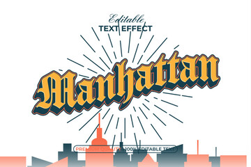 Poster - manhattan text effect wave retro vintage style. editable text effect.