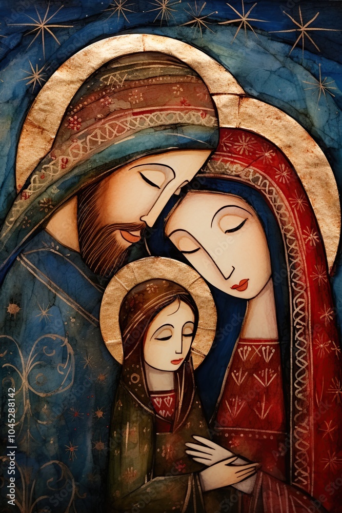 Birth of Jesus Christ. Nativity scene with The Holy Family. Ai ...