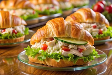 Wall Mural - Chicken salad croissant sandwich displayed on buffet table