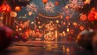 © chujun - Traditional Chinese fireworks and interior scene illustration poster background