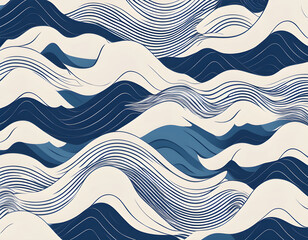 Blue water wave line pattern background. Vector illustration. Japanese style concept.