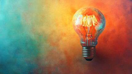 Artistic Lightbulb Illuminated in Rainbow Colors Against a Clean Background