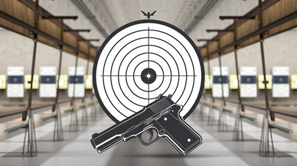 illustration of a target with a pistol in a shooting range