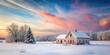 © Latsamee - Snowy homestead in winter landscape with blushing sky reflections