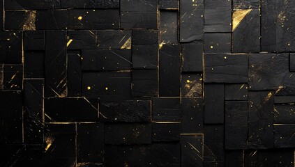 Textured black wall with gold leaf accents exhibiting an artistic blend of colors in an urban setting