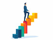 © GG Kenji - Flat businessman climbing staircase bar graphs business growth isolated white creative professional progress minimalistic abundant copy space vector illustration smart business tone