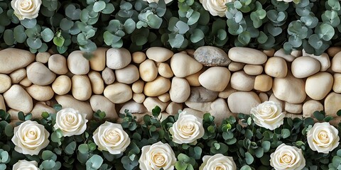Poster - Soft Romantic Seamless Floral and Stone Pattern