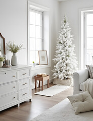 Poster - Simple Scandinavian style features white accents and clean lines during the holiday season at home.