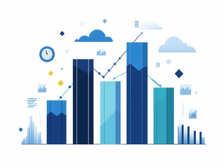 Wall Mural - Flat Vector Graphic Ascending Bar Charts Financial Growth Modern Aesthetic Infographic Business Success Statistical Data Representation Blue Shades Simple Illustration