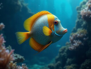 Close up of colorful tropical fish underwater life scene in the ocean