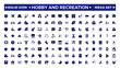 © artshuvo - Hobby and recreation solid icons collection. Hobbies for children and adults at home and outdoors. Sports, diving, dancing, reading, drawing, music and singing, collecting, chess, astronomy.