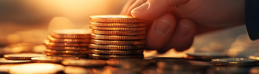 Wall Mural - Soft Focus Handshake with Sharp Coins in Foreground - Medium Shot of Blurred Handshake & Detailed Coins Symbolizing Balance of Commerce & Savings - Stock Photography Concept