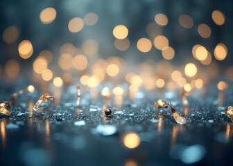 Poster - Glittery vintage lights in silver and white create a visually interesting abstract background with a defocused effect.