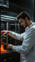 Poster - Technician Setting Up a 3D Printer in High-Tech Lab