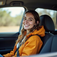 young woman enjoying road trip