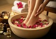 © Alexandra - Woman is enjoying a foot bath with flower petals as part of a spa treatment