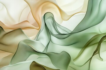 Poster - Abstract background with flowing green and beige fabric creating smooth shapes