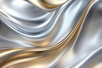 Poster - Abstract metallic background flowing in golden and silver waves