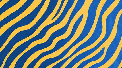 Poster - Minimalistic blue and yellow zebra stripe pattern, with soft, organic lines that curve and intersect
