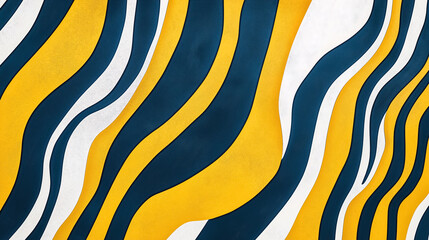 Poster - Minimalistic blue and yellow zebra stripe pattern, with soft, organic lines that curve and intersect