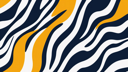Poster - Minimalistic blue and yellow zebra stripe pattern, with soft, organic lines that curve and intersect