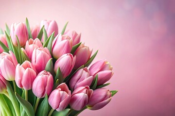 Wall Mural - Close-up candid bouquet pink tulips pastel background