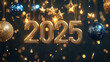 Buon anno. Arrivo del nuovo anno. 2025 su sfondo natalizio. Happy New Year