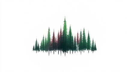 Wall Mural - Watercolor Illustration of Pine Trees on White Background.