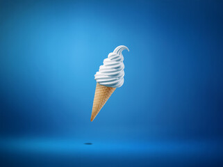 Poster - A white soft serve ice cream cone against a blue background.