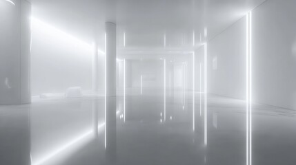 Poster - Modern Empty Gallery with Spotlights – 3D Exhibition Space