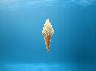 Poster - A single swirl of vanilla soft-serve ice cream sits in a waffle cone against a blue background.