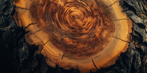 Aufkleber - Sawn tree trunk showing growth rings with dark bark