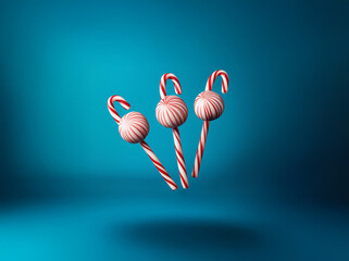 Poster - Three candy canes are arranged in a V-shape against a vibrant blue background.