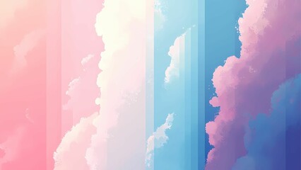 Poster - Pastel Sky Dreamscape: A dreamy, abstract illustration of a pastel sky with soft, fluffy clouds in shades of pink, blue, and white, creating a serene and whimsical atmosphere. 