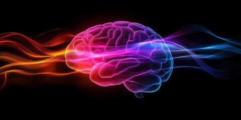 Poster - Human brain sending colorful energy waves