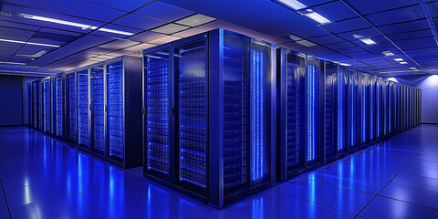 Aufkleber - Network server room with computers working at night