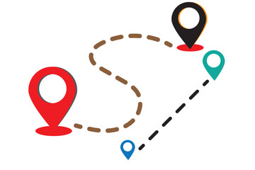 Poster - dotted line between two position points, simple vector design, location icon, showing route between 