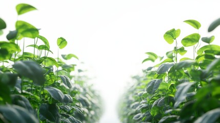 CO2 utilization in agriculture, plants in controlled environment absorbing CO2, isolated, white background