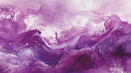 Poster - Dynamic watercolor brushstrokes in shades of purple and pink, merging fluidly across textured paper