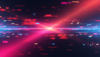 Dynamic abstract background featuring glowing lines and pixelated elements in vibrant colors