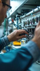 Technician Calibrating Medical Equipment in Laboratory Setting