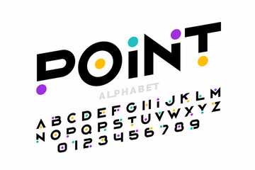 Aufkleber - Point. Modern font design with colorful dots inside, alphabet letters and numbers vector illustration