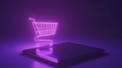 Poster - A shopping cart is lit up in purple and is on a phone screen