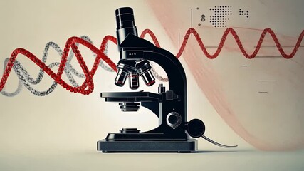 Poster - Exploring genetic research with a microscope and DNA strands in a laboratory setting