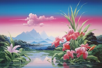 Wall Mural - romantic rice plants landscape outdoors painting.