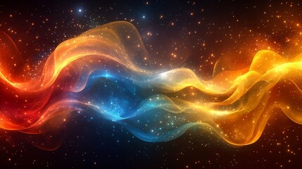 Poster - An abstract spiral pattern with neon colors on a dark background.