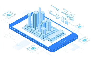 Poster - A digital representation of an industrial plant on a smartphone screen showcasing modern technology and innovation in manufacturing